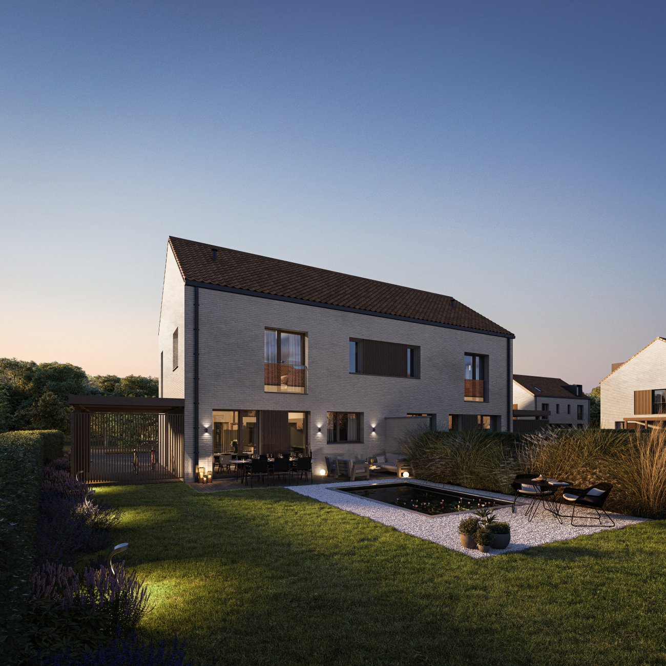 Belle piscine dans le jardin d'une maison à deux étages à vendre à Thielt - Projet T-Park